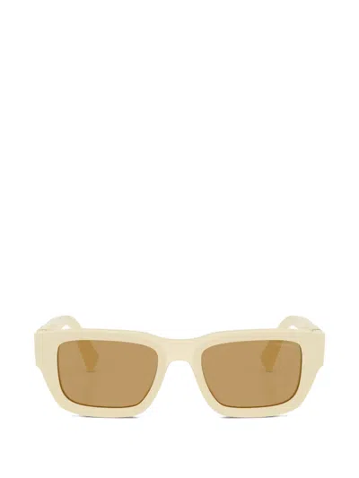 Miu Miu Logo-plaque Rectangle-frame Sunglasses In Neutral