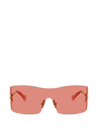 Miu Miu Logo-plaque Rectangle-frame Sunglasses In Pink