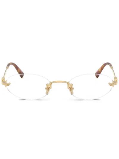 Miu Miu Logo-plaque Round-frame Glasses In Gold