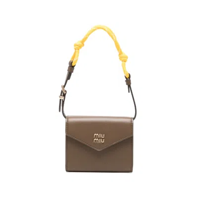 Miu Miu Logo-plaque Top-handle Wallet In Brown