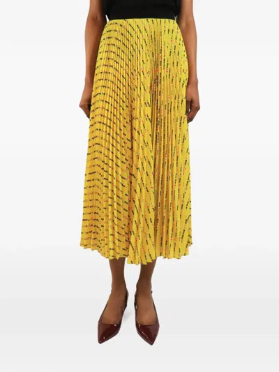 Pre-owned Miu Miu Logo-print Pleated Maxi Skirt In Yellow