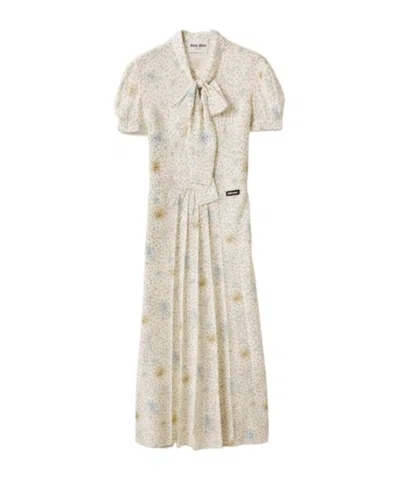 Miu Miu Long Crepe De Chine Dress In Multi
