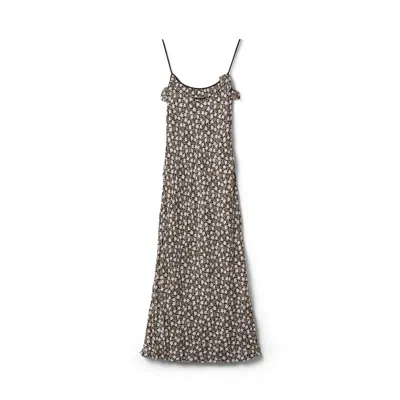 Miu Miu Long Crepe De Chine Dress In Blue