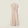 Miu Miu Silk Dress With Floral Pattern And Tie Waist In Multi