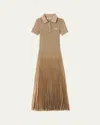 Miu Miu Long Pleated Metallic Polo Dress In F0056 Oro