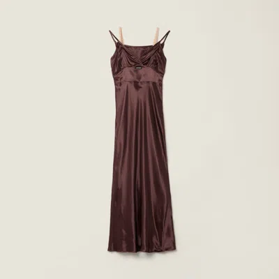 Miu Miu Long Satin Dress In Brown