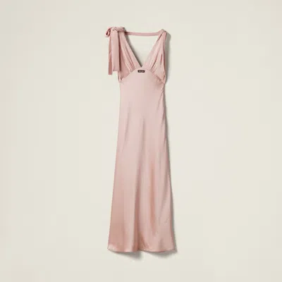 Miu Miu Satin Reverse Bow Draped Maxi Dress In Pink