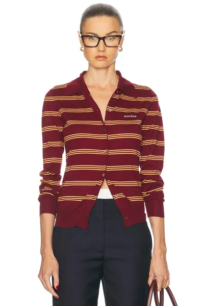 Miu Miu Long Sleeve Cardigan In Amaranto