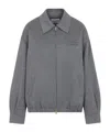 Miu Miu Logo-patch Zip-up Bomber Jacket In Wool In Gray