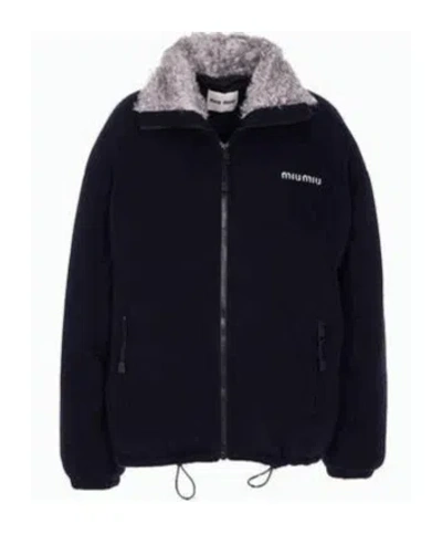 Miu Miu Long Sleeve Cotton Coat In Blue