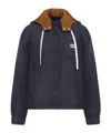 Miu Miu Down Jacket With Printed Logo In Blue
