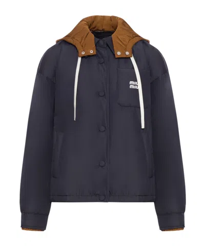 Miu Miu Long Sleeve Cotton Jacket In Blue