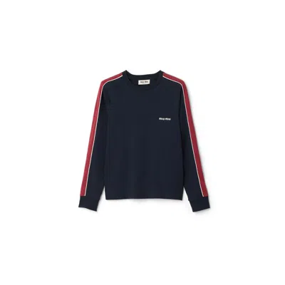 Miu Miu Long-sleeve Cotton Jersey T-shirt In Gray