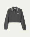 Miu Miu Long-sleeve Cropped Polo Sweater In F0480 Ardesia