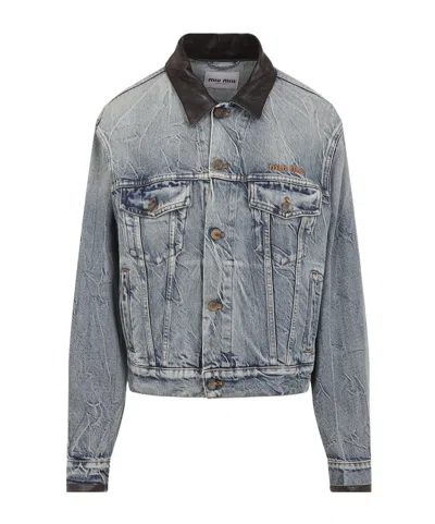 Miu Miu Long Sleeve Denim Jacket In Blue