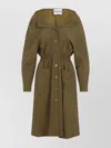 Miu Miu Long Sleeve Dress With Pockets And Elastic Waist In Brown