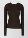 Miu Miu Long Sleeve Fitted Crew Neck T-shirt In Brown