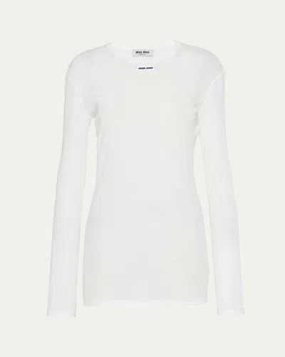 Miu Miu Long-sleeve Fitted Mini Dress In Bianco