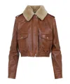 Miu Miu Logo-applique Leather Bomber Jacket In Brown