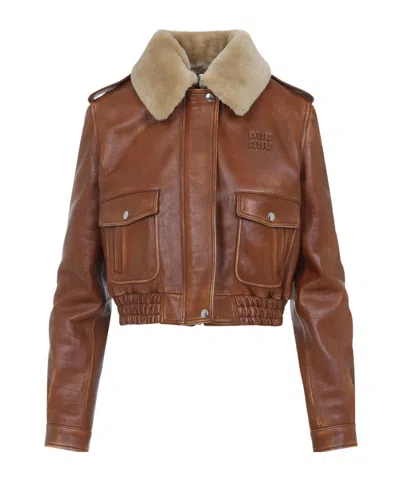 MIU MIU LONG SLEEVE LEATHER JACKET