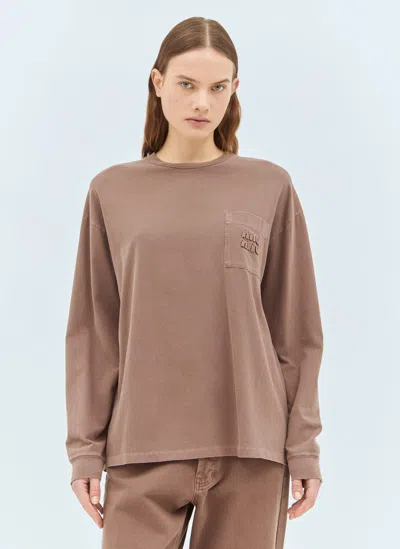 Miu Miu Long-sleeve Logo T-shirt In Brown