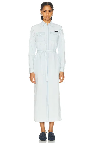 Miu Miu Long Sleeve Midi Dress In Celeste
