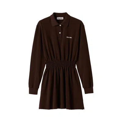 Pre-owned Miu Miu Long-sleeve Mini Dress 'cacao' | Brown | Women's Size 42