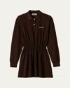 Miu Miu Long-sleeve Mini Polo Shirtdress In Brown
