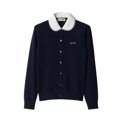 Pre-owned Miu Miu Long-sleeve Polo Cardigan 'bleu' | Blue | Women's Size 38