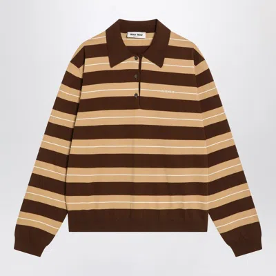 Miu Miu Long Sleeve Polo Cocoa/caramel In Brown