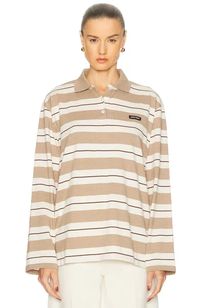 Miu Miu Logo Striped Cotton Jersey Polo Shirt In Multi