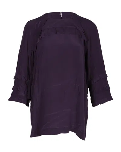 Miu Miu Long-sleeve Ruffled Top In Purple Silk