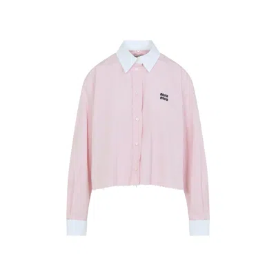MIU MIU LOGO-EMBROIDERED FRAYED-HEM SHIRT