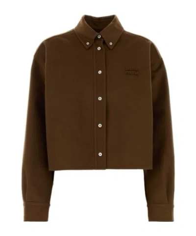 Miu Miu Long Sleeve Shirt In Brown