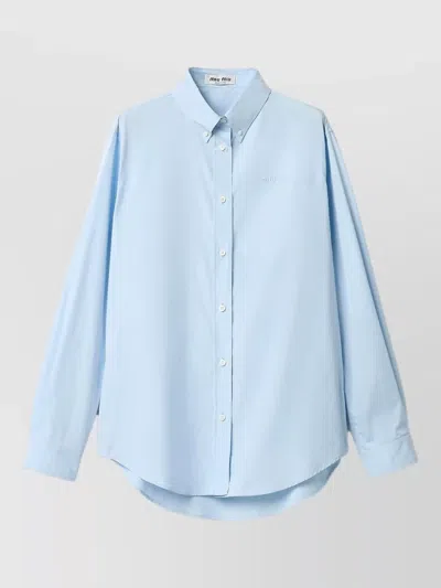 Miu Miu Long Sleeve Straight Shirt Buttoned Cuffs In Blue
