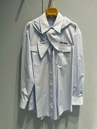 Miu Miu Long Sleeve Striped Shirt In White