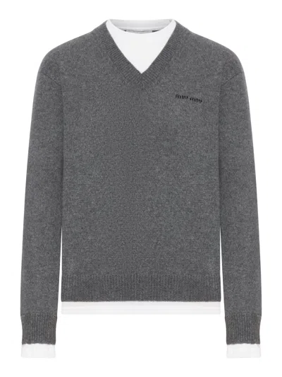 MIU MIU INTARSIA-LOGO V-NECK SWEATER