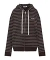 Miu Miu Hoodie Striped Cotton Drawstring In Brown