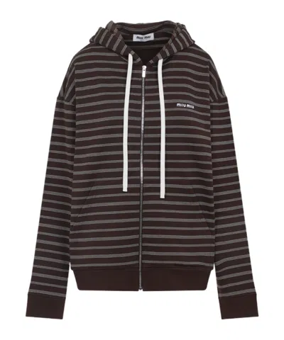 MIU MIU HOODED ZIP-UP SWEATSHIRT