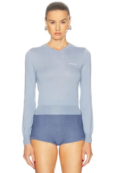 Miu Miu Long Sleeve Top In Azzurro