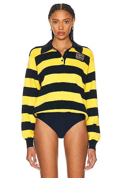 Miu Miu Long Sleeve Top In Blu & Giallo