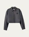 Miu Miu Collared Cropped Glencheck Jacket Long Sleeves In F0480 Ardesia