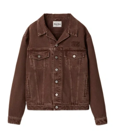 Miu Miu Long-sleeved Casual Jacket In Brown