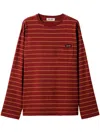 Miu Miu Long-sleeved Cotton T-shirt In Red
