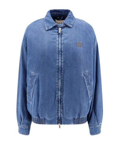 Miu Miu Denim Down Jacket In Blue