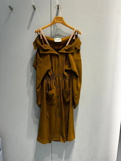Miu Miu Long-sleeved Dress In Brown
