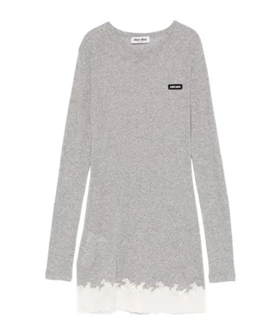 Miu Miu Long-sleeved Dress In Gray