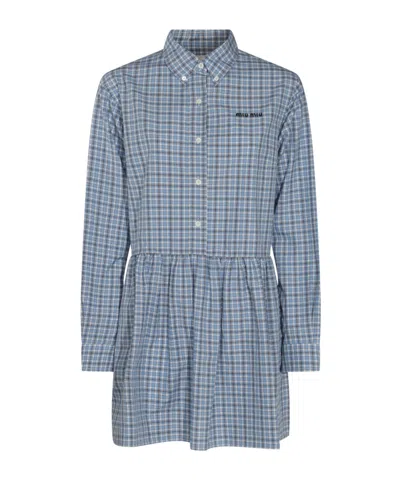 Miu Miu Long-sleeved Dress In Gray
