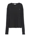 Miu Miu Long-sleeved Garment-dyed Ribbed Knit Jersey T-shirt In Black