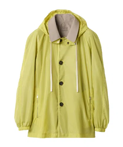 Miu Miu Long-sleeved Hooded Casual Jacket In Yellow